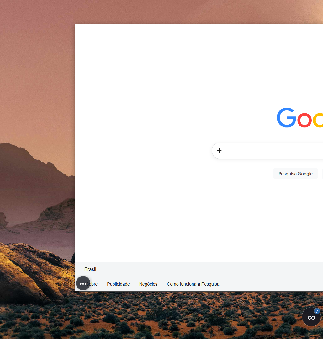 Jormun aberto sobre a área de trabalho, com uma janela do Google e o atalho flutuante do navegador
